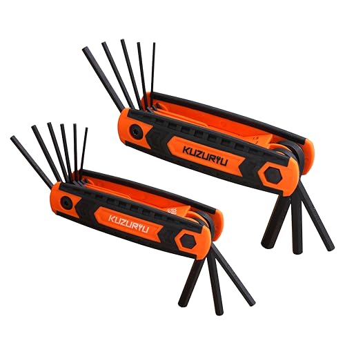 kuzuryu 17pcs Folding Allen Wrench Set, 2-Pack SAE & Metric Allen Key Set, Heat-Treated Chrome-Vanadium Steel - Portable Hex Tool for Bikes and Home Repair