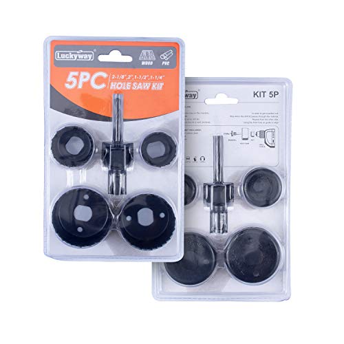 Luckyway 5-Piece Hole Saw Set, 1-1/4" to 2-1/8" Hole Saw with Hole Saw Mandrel for Wood,Plastic,PVC and Drywall - size: 5-Piece Hole Saw Set