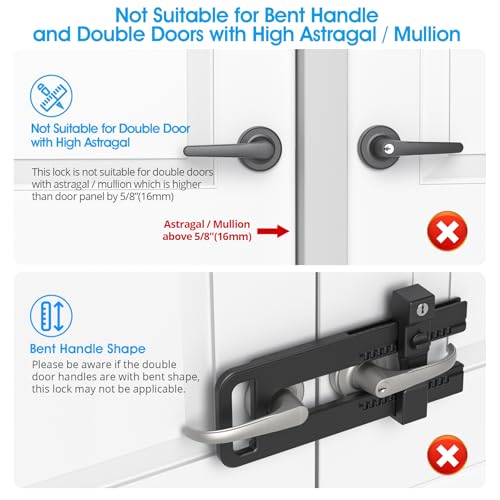 AST French Door Lock for Double Doors, Adjustable, 3 Brass Keys, Key Differ - style: Matte Black with Keyed Differ