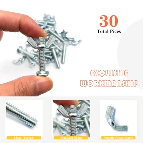30Pack 1/4"-20 x1-1/4 Screw Bolts and Wing Nut Kit 15pcs Machine Screws with Round Head Phillips 15pcs Butterfly Hand Twist Tighten Nut Zinc Plated Hardware Fitting Fastenings Assortment Kit - size: Silver 30 Pack 1/4"-20 x1-1/4"