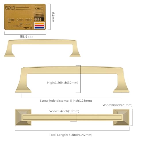 Amerdeco 10 Pack Brushed Gold Cabinet Pulls 5 Inch(128mm) Hole Center Cabinet Hardware Kitchen Cabinet Handles for Bathroom Brass Drawer Pulls Dresser Pulls ZH0010 - color: Brushed Gold, size: 5"/128MM Hole Center