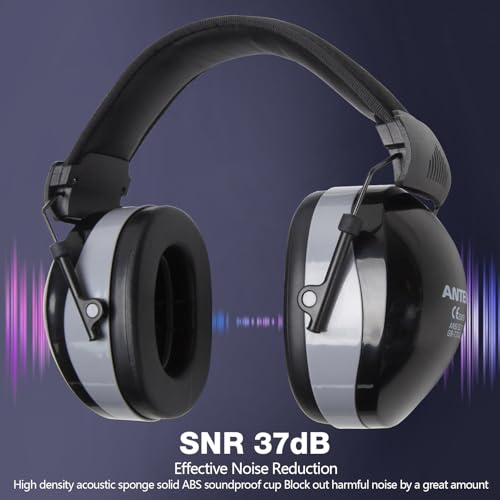 37dB Gun Range Ear Protection, Adjustable Ear Muffs for Noise Reduction, for Shooting, Construction, Mowing - color: Black