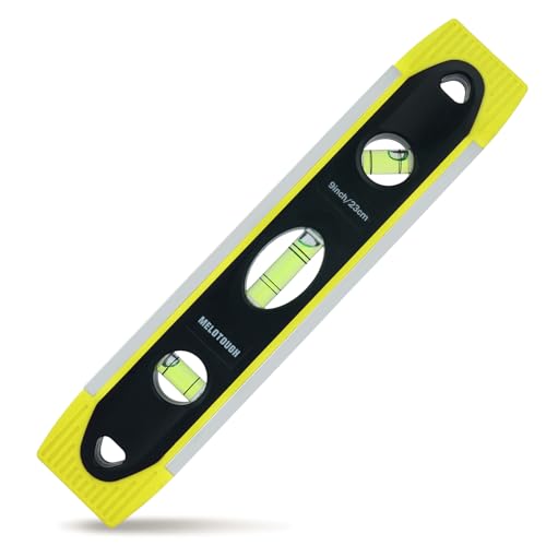MELOTOUGH 9 Inch Torpedo Level Magnetic,Small Leveler Tool,Magnetic Box Level with 45/90/180 Bubbles,V-Groove,Shock Resistant Bubble Level,Yellow - color: Yellow-1pcs