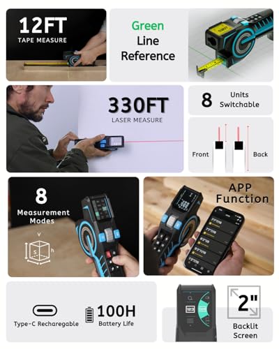 ACEGMET DTX10 & DT30 3-in-1 Digital Laser Tape Measure Bundle, 330Ft & 130Ft Laser Distance Meter with 16Ft Auto Lock Tape, Green Alignment Laser, High Precision, Area Volume Calculation, APP Sync, US