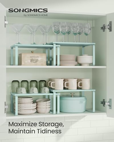 SONGMICS Cabinet Organizer Shelf, Set of 2 Spice Rack, Kitchen Storage - color: Moonlight Green, size: 11.7"w