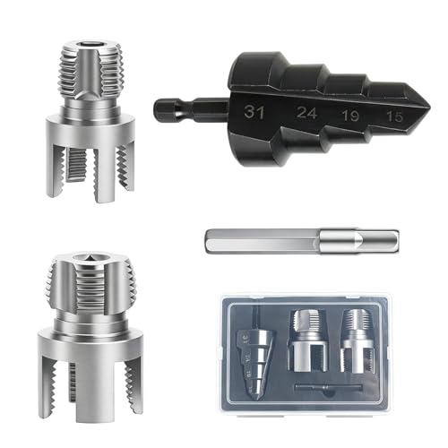 PVC Pipe Threader Kit, Threading Tool, PVC Plumbing Tools,Pipe Tapping Tool - size: 1/2+3/4+Step Drill Bit