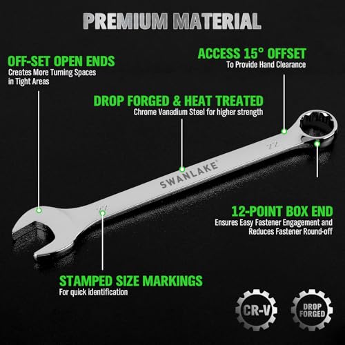 SWANLAKE 30-Piece Combination Wrench Set, Metric & SAE (8-22mm & 1/4” to 1-1/16”),12-Point Open End Standard Wrench Set, Mechanics Wrenches Sets, Chrome Vanadium Steel with Storage Rack - style: 30-Piece Combination