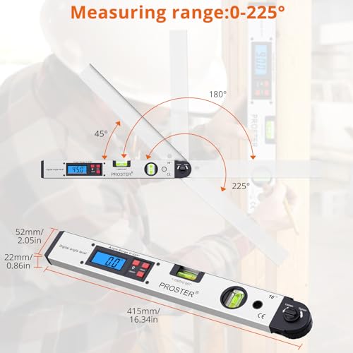 Proster Digital Angle Finder - 16" Aluminum 400mm Lock Knob Level Gauge - color: White