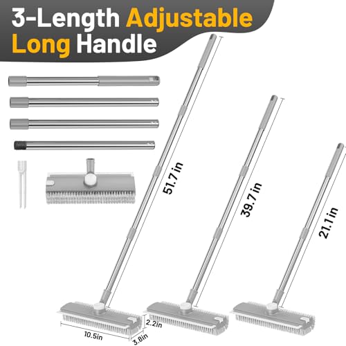 3 in 1 Floor Scrub Brush with Long Handle & Squeegee - color: Gray