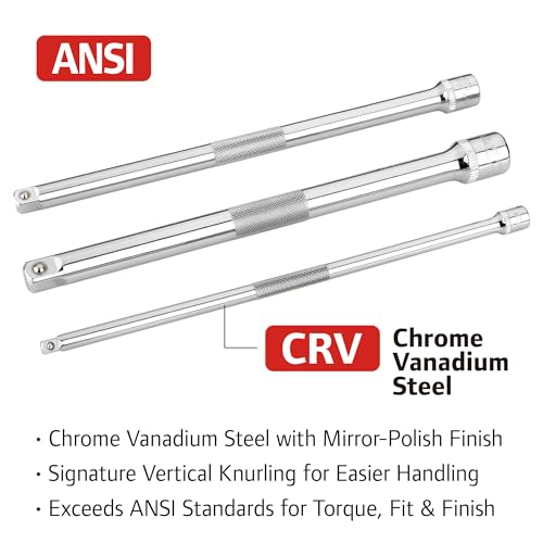 Ingersoll Rand 3-Piece Extension Bar Set with Storage Tray, 10-Inch Chrome Vanadium Extensions in 1/4", 3/8", and 1/2" Drive with Reusable Storage Tray, Mirror-Polished Finish - 752056X - style: Extension Bar