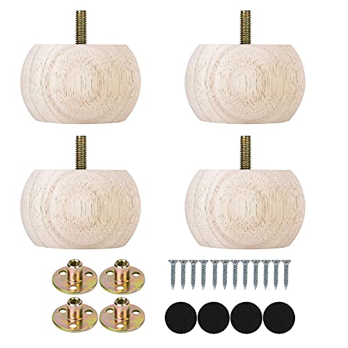 Michanco 2 Inch Bun Feet for Furniture Set of 4 Unfinished DIY Wood Furniture Legs for Couch Sofa Ottoman - color: 2 Inch Unfinished