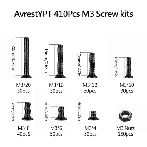 M3 Flat Head Machine Screws and Hex Nuts Kit 410 Pcs Black Countersunk Head Phillips Screws Bolts Nuts Assortment Kit 7 Sizes M3x4/6/8/10/12/16/20mm for Equipment Maintenance and Replacement - size: M3x4/6/8/10/12/16/20-410Pcs