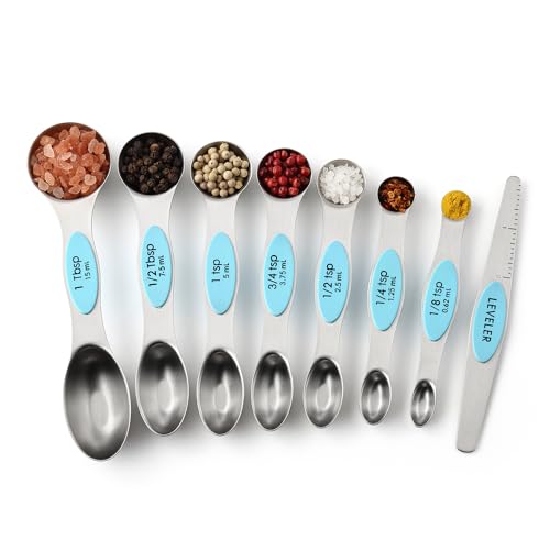 Spring Chef Stainless Steel Magnetic Measuring Spoons Set of 8, Aqua Sky - color: Blue (Aqua Sky), size: 1-Pack