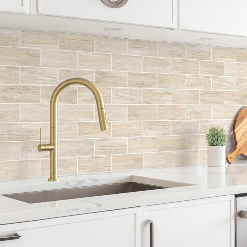 StyloVue 100 Pieces Peel and Stick Backsplash for Kitchen, 3" x 6" PVC Subway Tile Upgraded Grayish Beige with Gray Grout Backsplash Stick on Tile Elevate Kitchen, Bathroom, Fireplace,RV - color: Grayish Beige