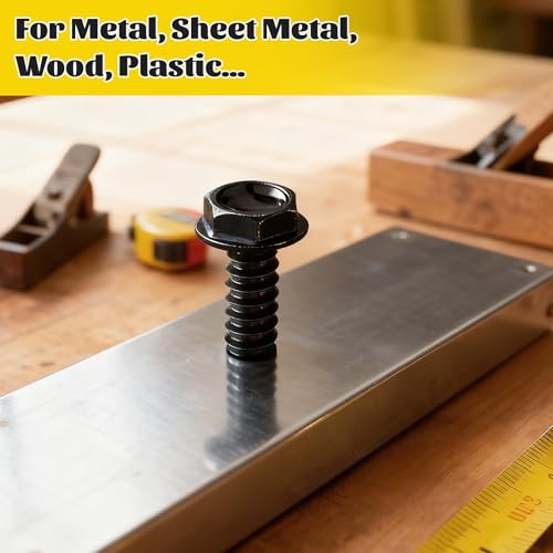 458Pcs #8#10 Black Self Tapping Screws for Metal, Hex Washer Head Self Drilling Screws Assortment Kit, 410 Stainless Steel Sheet Metal Screw, Length 1/2'' 5/8'' 3/4'' 1'' 1-1/4'' - size: 458pcs #8#10 Black