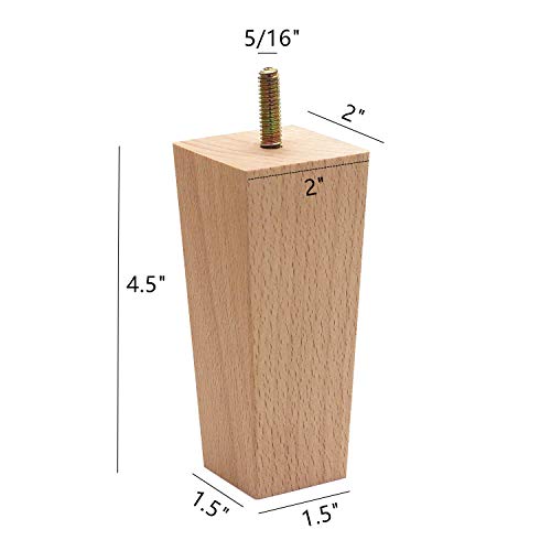 WEICHUAN 4.5 Inch Solid Beech Wood Furniture Sofa Couch Legs Set of 4 - color: Straight- Set of 4, size: 4.5"