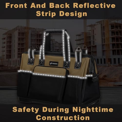 20 IN Large Tool Bag For Men Heavy Duty, Drill Bag Tool Bag Organizer, Wide Mouth Waterproof Hard Bottom Multiple Pockets Tool Tote, Tool Caddy, Maintenance - size: 20 Inch
