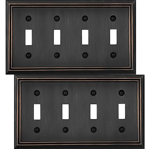 OKAWYC Quadruple Toggle Light Switch Cover Adler Metal Wall Plate, 2-Pack Aged Bronze 2 Gang, Light Switch Cover Decorative Wallplate, Durable - style: 4 Toggle 2PK