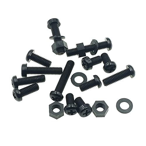 Metric M6 Phillips Pan Head Nylon Screws Nuts Flat Washers Assortment Kit, Screw Length:10mm to 30mm(Black) - size: M6