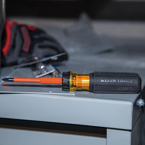 Klein Tools 32287 Insulated Screwdriver, 2-in-1 Screwdriver Set with Flip Blade, #1 and #2 Square Tips, Double-Ended Blades - size: #1 SQ + #2 SQ