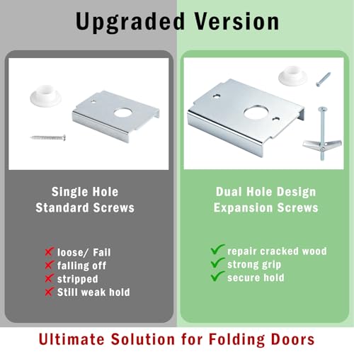 Bifold Door Repair Kit for Damaged & Stripped Wood Doors – Dual Hole Heavy Duty N7192 Brackets with Expansion & Standard Screws, Stronger Fix for 1-3/8" Doors, Fits 7/16" Pivot – 2pcs