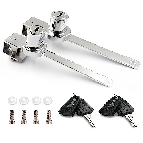 XIEHE 318 Sliding Window Locks, Closet Locks for Sliding Glass Doors with 2 Keys, Display Cabinet Showcase Lock with Chrome Finish, No Drill Burglar Bars for Sliding Doors (2 Pack, Keyed Different) - size: 2pack, Keyed Different