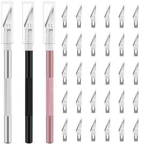 JETMORE Exacto Knife, Craft Knife with 30#11 Blades for Art and Modeling - color: Black-silver-pink-33pcs