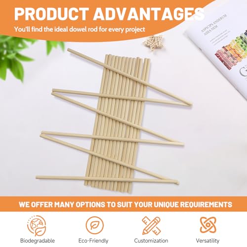 Santoy 20 PCS Wooden Dowel Rods – 3/8 x 15 Inch Round Unfinished Hardwood Sticks for Crafts, DIY Projects, Cake Support, Wedding Ribbon Wands & Art Supplies