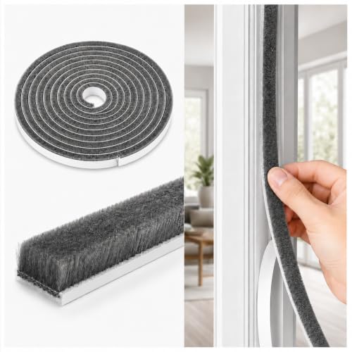 Brush Weather Stripping, 33 Ft, Gray, 0.35" W x 0.35" H - size: 33Feet x 0.35in Brush x 0.35in Backing