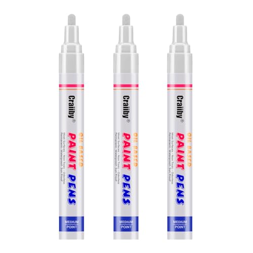 White Paint Markers, 3 Pack Oil-Based Waterproof Quick Dry Permanent Paint Pen Set for Rocks Painting, Wood, Fabric, Plastic, Canvas, Glass, Mugs, Metal, Tire, Stone, DIY Craft - color: White