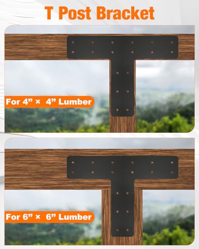 4 Pack T Post Timber Frame Brackets, 14"x10" T Flat Mending Plate - size: 4 Pcs-14"x10"