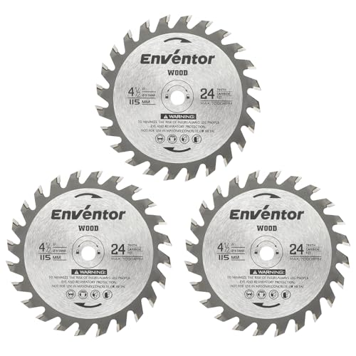 Enventor 3 Pack 4-1/2 Inch (115mm) Mini Circular Saw Blades 24T, 3/8 Inch (9.5mm) Arbor for Wood Cutting