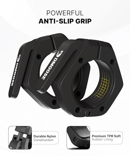 DMoose Fitness Barbell Clips 2 Inch (Pair) - Quick Release Olympic Barbell Clamps & Collars with Anti Slip TPR Grip for Secure Weightlifting and Powerlifting - Weight Clips for Bars at Home or Gym - color: Black, style: Non Magnetic