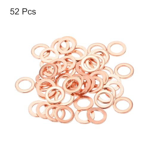 MECCANIXITY 52 Pcs Flat Copper Washers, 6x10x1mm Copper Upgraded Flat Metric Sealing Crush Ring Washers for Hydraulic Fittings Screw Bolt Nut Electronic Repair - size: 6x10x1mm