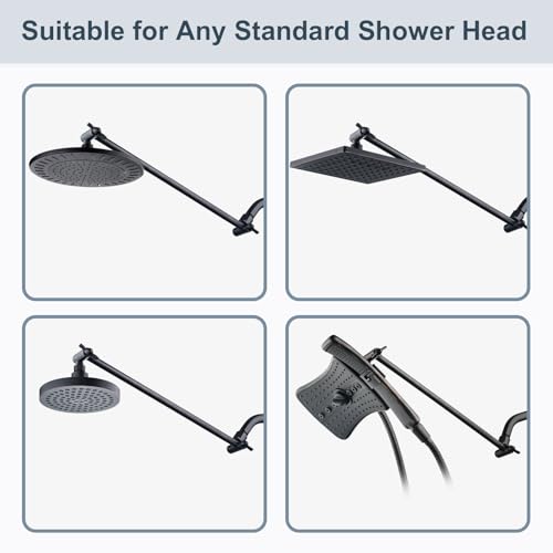 BRIGHT SHOWERS 15 Inch Extra Long Shower Head Extension Arm, Solid Brass Shower Arm Extender with Locking Screw for Rain and Handheld Showerhead, Height & Angle Adjustable, Oil-Rubbed Bronze - color: Oil Rubbed Bronze, style: 15 Inch