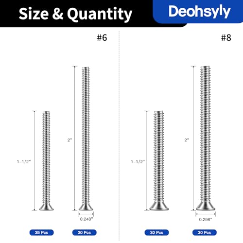 126Pcs Flat Head Phillips Electrician's Machine Screw Kit, Long Electrical Outlet Screw, #6-32#8-32, 304 Stainless Steel for Wall Plate Switch/Outlets,Mounting Electrical Extender, with Tool - color: Silver, size: #6#8 126Pcs