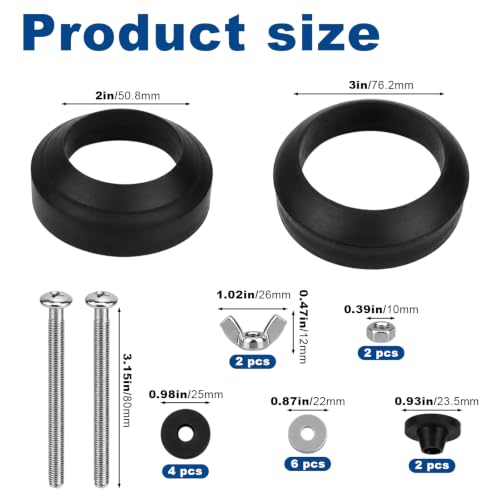 2 PCS Toilet Tank to Bowl Gaskets Kit, Universal Stainless Steel Heavy Duty Toilet Tank Bolts Replacement, Compatible with 2" & 3" Toilet Tank Seal Set, Easy Install Leak Repair