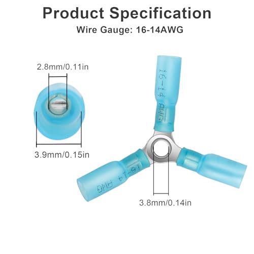20PCS 3 Way Wire Connectors – 16-14 AWG Y Butt Heat Shrink Connectors, Waterproof Crimp Terminals, Tinned Copper Electrical Connectors for Automotive, Marine, LED, Trailer, DIY Wiring - size: 16-14 AWG-Blue, style: 3-Way