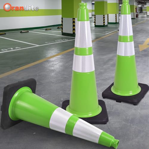 Fluorescent Green PVC Traffic Cones, 28" Large, 8 Count - color: Green, size: 28" Large