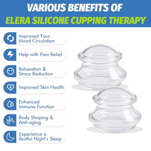 ELERA Silicone Cupping Therapy L Size Sets, Professionally Chinese Massage Cups Tools, Silicone Cup for Joint Pain Relief, Massage Body (L*2 Cups) - style: 2 Cups (L size)