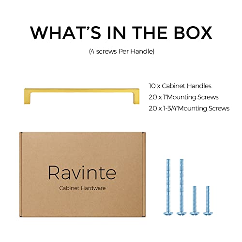 Ravinte Brushed Brass Solid Pulls Cabinet Handles 7-1/2 Inch 10 Pack - size: 7-1/2 Inch Hole Center
