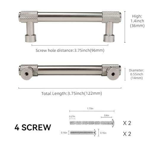 10 Pack 3-3/4 Inch(96mm) Brushed Satin Nickel Kitchen Cabinet Handles Knurled Cabinet Pulls Sliver Drawer Pulls Cabinet Hardware Kitchen Handles Drawer Pulls Dresser Handles - color: Brushed Satin Nickel, size: 3-3/4" Hole Center