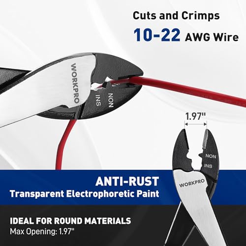 WORKPRO 9.5" Wire Cutter/Crimper, Cr-V Steel Wire Crimping/Cutting Tool - size: 9.5 inches