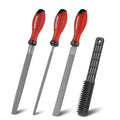 4PCS Wood Rasp File Set, 8-Inch, High-strength carbon steel, Flat/Half-round/Round Wood file with Handle, Wire Brush, For Woodworking