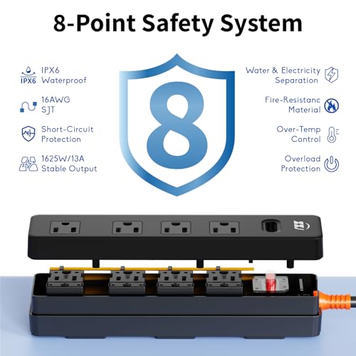 Outdoor Power Strip Weatherproof, 6FT Extension Cord with 4 Outlets - size: 6FT