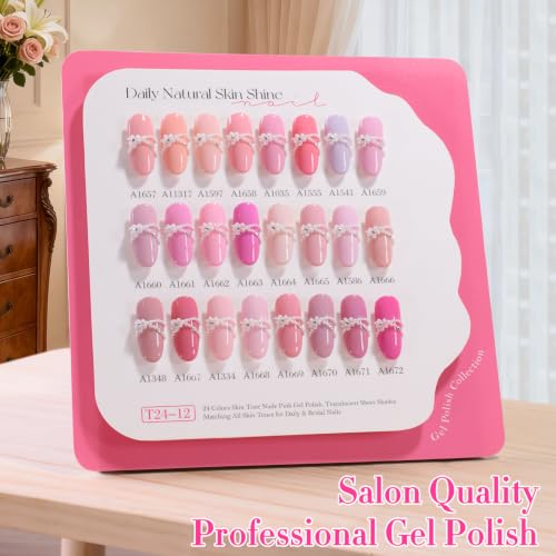 Double Rhythm 28Pcs 0.5Oz Gel Nail Polish Set Same Color Same Bottle Gel Polish Kit Nail Art Manicure Salon DIY at Home for Women (Neutral Skin Pink Nude Collection-T24-12) - color: Neutral Skin Pink Nude