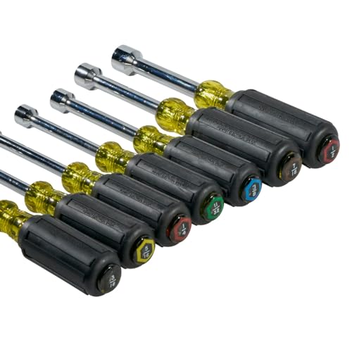Klein Tools 631 Tool Set, Made in USA, Nut Driver Set w/Hex Nut Sizes 3/16, 1/4, 5/16, 11/32, 3/8, 7/16 and 1/2-Inch on 3-Inch Full Hollow Shaft, 7-Piece - style: Non-Magentic