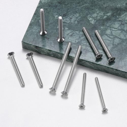 126Pcs Flat Head Phillips Electrician's Machine Screw Kit, Long Electrical Outlet Screw, #6-32#8-32, 304 Stainless Steel for Wall Plate Switch/Outlets,Mounting Electrical Extender, with Tool - color: Silver, size: #6#8 126Pcs