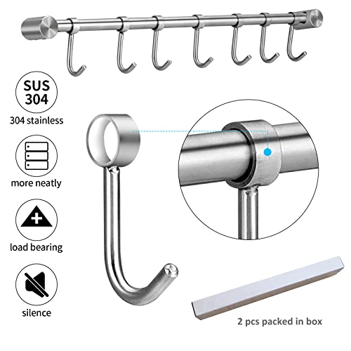 Pot Hangers 16 Inch Wall Mount Or Under Cabinet Hanging Bars With 7 Sliding Hooks Per Rod, 304 Stainless Steel Heavy Duty Pot Rack Kitchen Organizer Utensil Cups Handling Versatile Space Saving