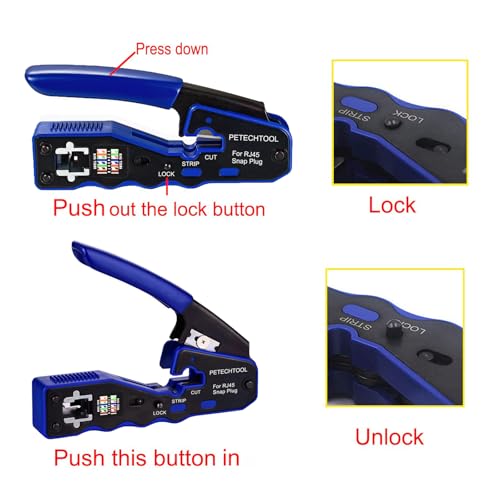 RJ45 Crimp Tool Pass Through Crimper Cutter for Cat6a Cat6 Cat5 Cat5e 8P8C Modular Connector Ethernet Crimper Tool